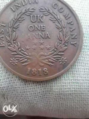 Round Emboss UK One Anna  Coin