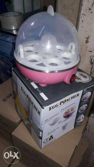 Round Pink And White Translucent Plastic Egg Poacher With