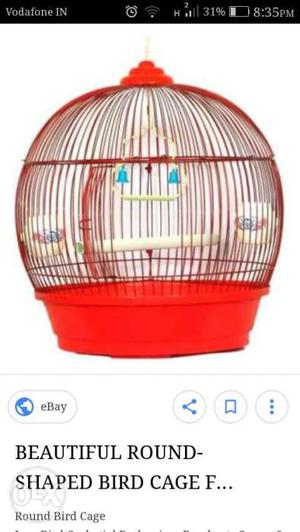 Round Red Metal Birdcage