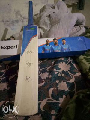 White And Blue Cricket Bat With Box
