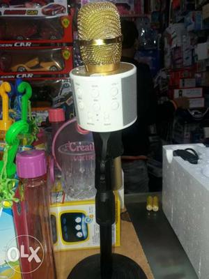 White And Golden Bluetooth Karaoke Microphone