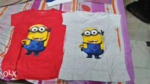 Two Gray And Red Minions Crew-neck T-shirts