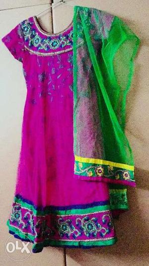 Anarkali shirt with churidar and dupatta in silk