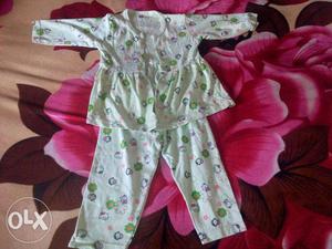 Baby Girl's White, Green, And Pink Pajama Set