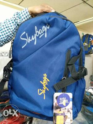 Blue And Black Skybags Leather Backpack