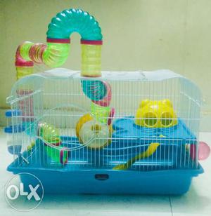 Blue and white Hamster cage with tunnel