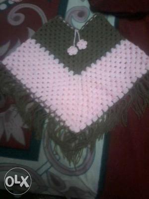 Brown And Pink Knitted Poncho