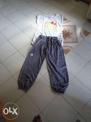 Girl's Black Pajama And White Hello Kitty-printed Top