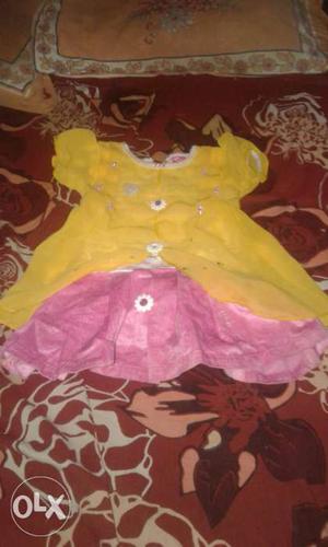 Girl's Pink And Yellow Floral Dress