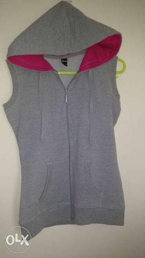 Heather-grey Hooded Zip-up Vest