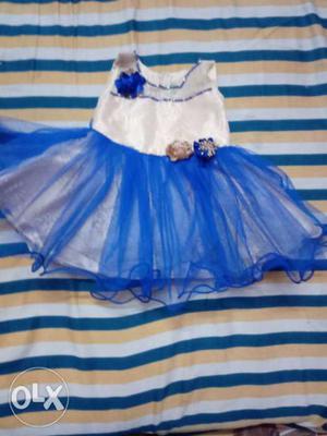 Kid's Blue And White Sleeveless Dress