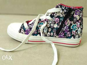 New Black, White, And Purple Floral High-top Sneakers