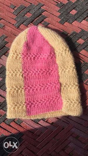 Pink And White Knit Cap