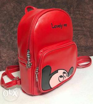Red Lovely Me Mickey Mouse-printed Backpack