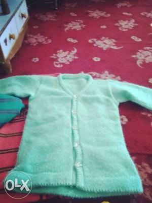 Teal Long-sleeved Knitted Shirt