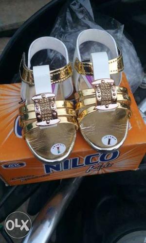 Toddler's Gold-colored And White Leather Sandals