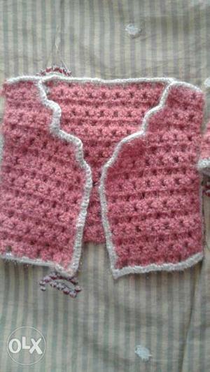 Toddler's Pink And White Knitted Cardigan