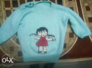 Toddler's Teal Printed Sweater