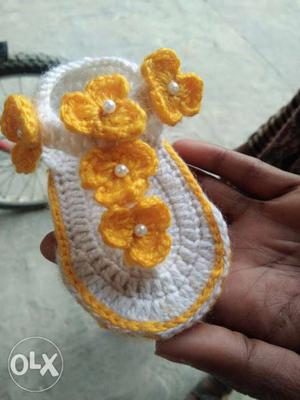 White And Yellow Knit Sandal