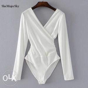 Women's White Long-sleeved Swimsuit