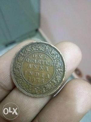  Brown Indian One Quarter Anna Coin