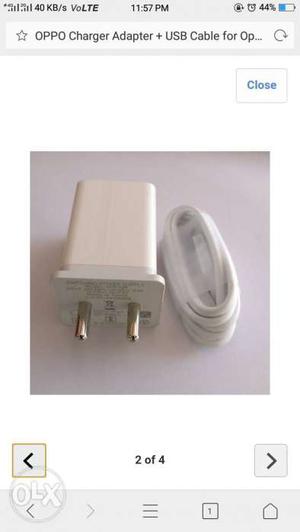 Original White Oppo Charger Adapter And USB Cable and