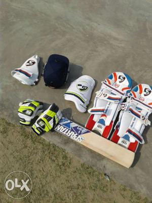 Pair Of White-and-red Batting Pads, Cricket Bat,