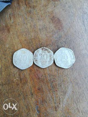 Three 20 paisa coin very low price