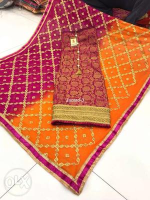 Two Orange-and-purple Dupatta Scarfs