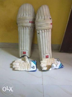 Used batting pads and keeping gloves for sale