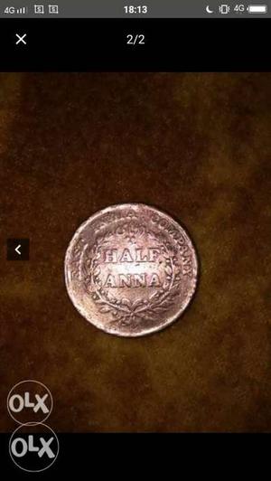  yr east India company half Anna very old coin