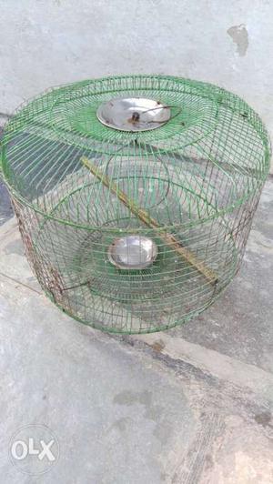 Small Round Green Metal Birdcage