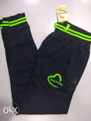Black And Green Drawstring Pants
