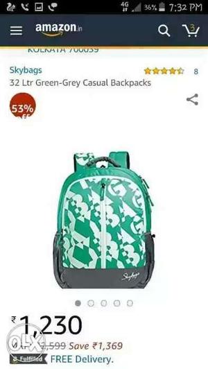 Green And White Skybags Backpack