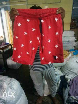Red And White Star-print Shorts