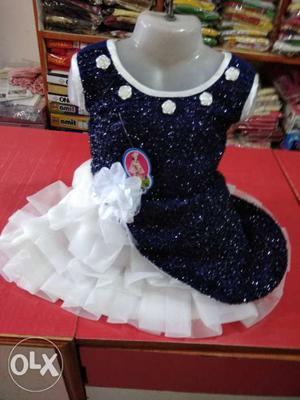 White and blue imported net frock size 