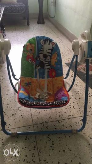Baby's Blue And White Animal-print Bouncer Chair