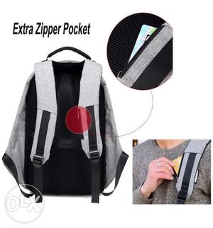 Black And Gray Extra Zipper Pocket Backpack