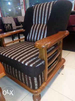 Black, Gray And Brown Stripe Fabric Armchair