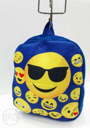 Blue And Yellow Emoji Print Backpack
