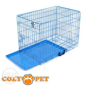 Blue Foldable Dog Cage with Easy clean tray..24"