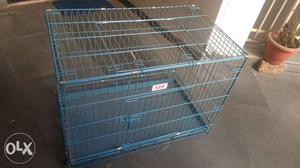 Blue Metal Folding Full Size Dog Cage