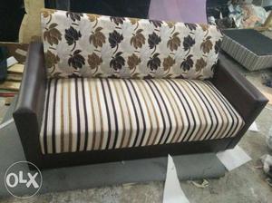 Brown And White Striped Fabric Sofa