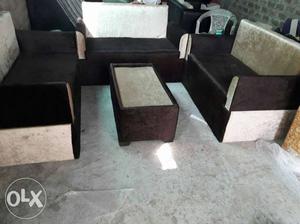 Brown Wooden 4-piece Sofa Set