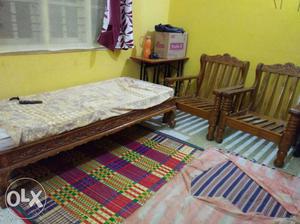 Deewan cot with mattress (bed) & 2 sofa chairs