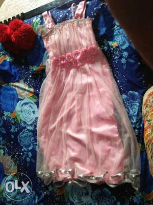 Girl's Pink Sleeveless Mesh Overlay Dress