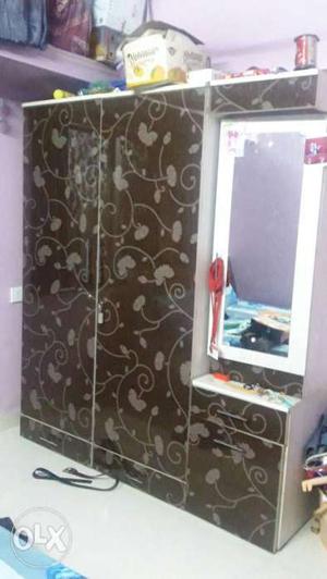 Gray And Brown Floral Wooden Wardrobe