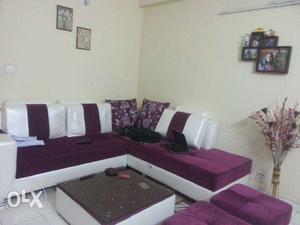 Purple And White Sofa Set 6 Seater+2 and Center Table