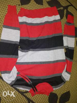 Red, Black, And White Stripe Crew-neck Sweatshirt