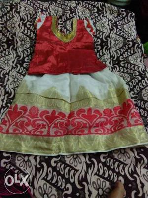 Red, Brown, And White Sleeveless Dress